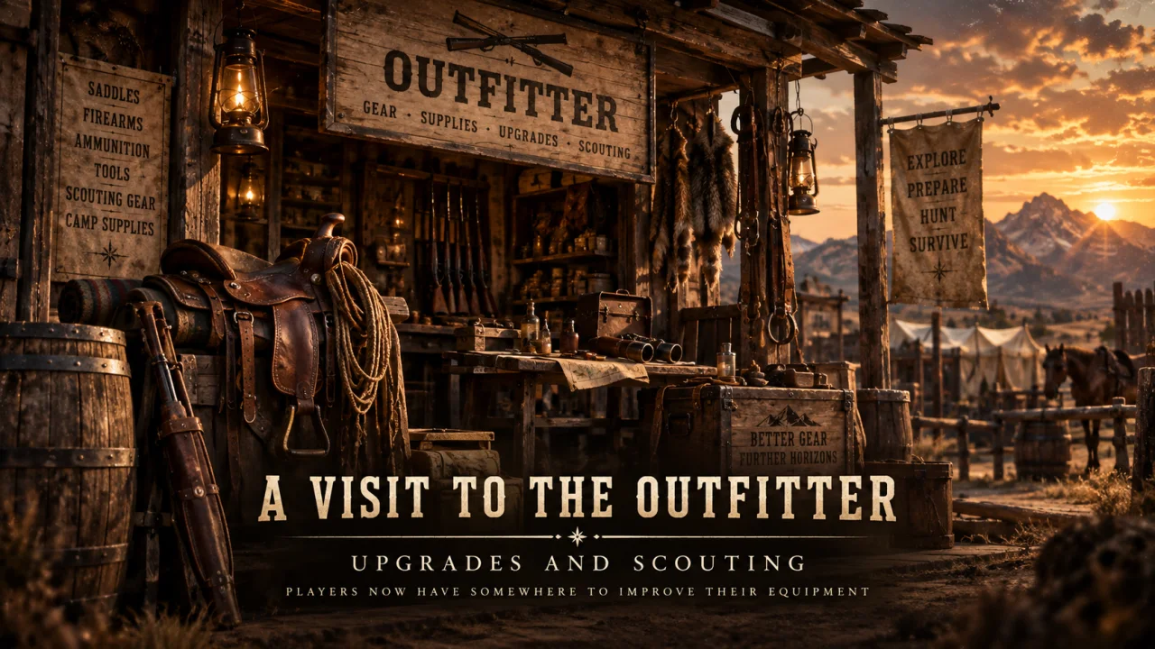A Western Outfitter storefront displays gear and supplies.