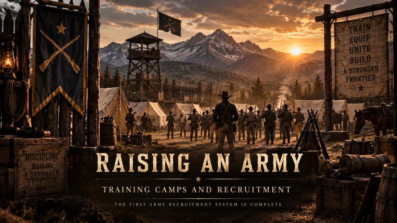 A Training Camp with recruits, tents, and a watchtower.