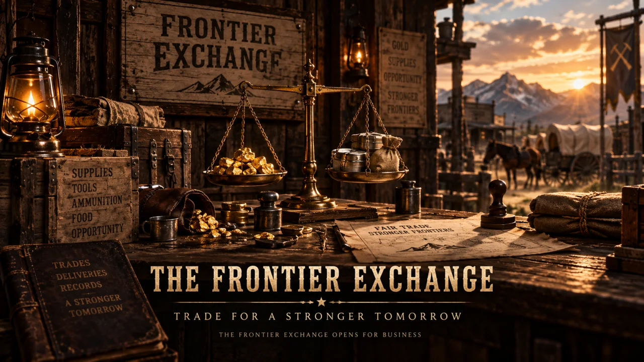 The Frontier Exchange trading counter holds gold and supplies.